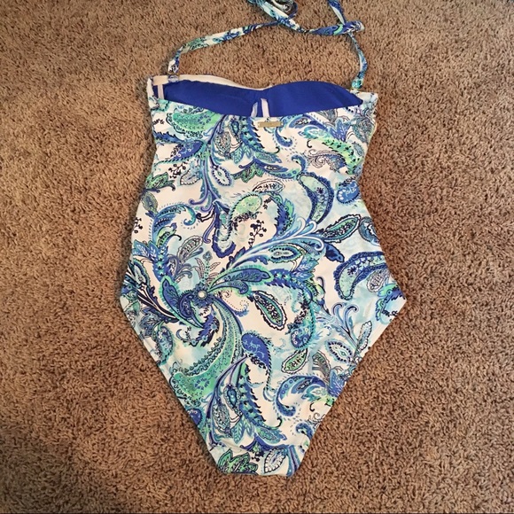 LAUREN RALPH LAUREN Fiesta Paisley Twist Bandeau Underwire Mio One-Piece Blue 6 - Picture 7 of 16